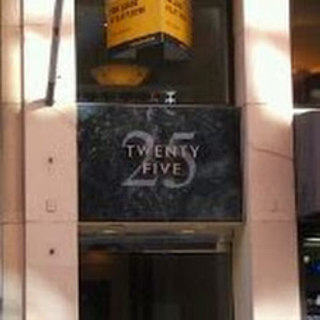 25 Kearney Street San Francisco, CA.
Entrance facade sign. Marble with sandblasted numbers, and pin mounted aluminum letters.