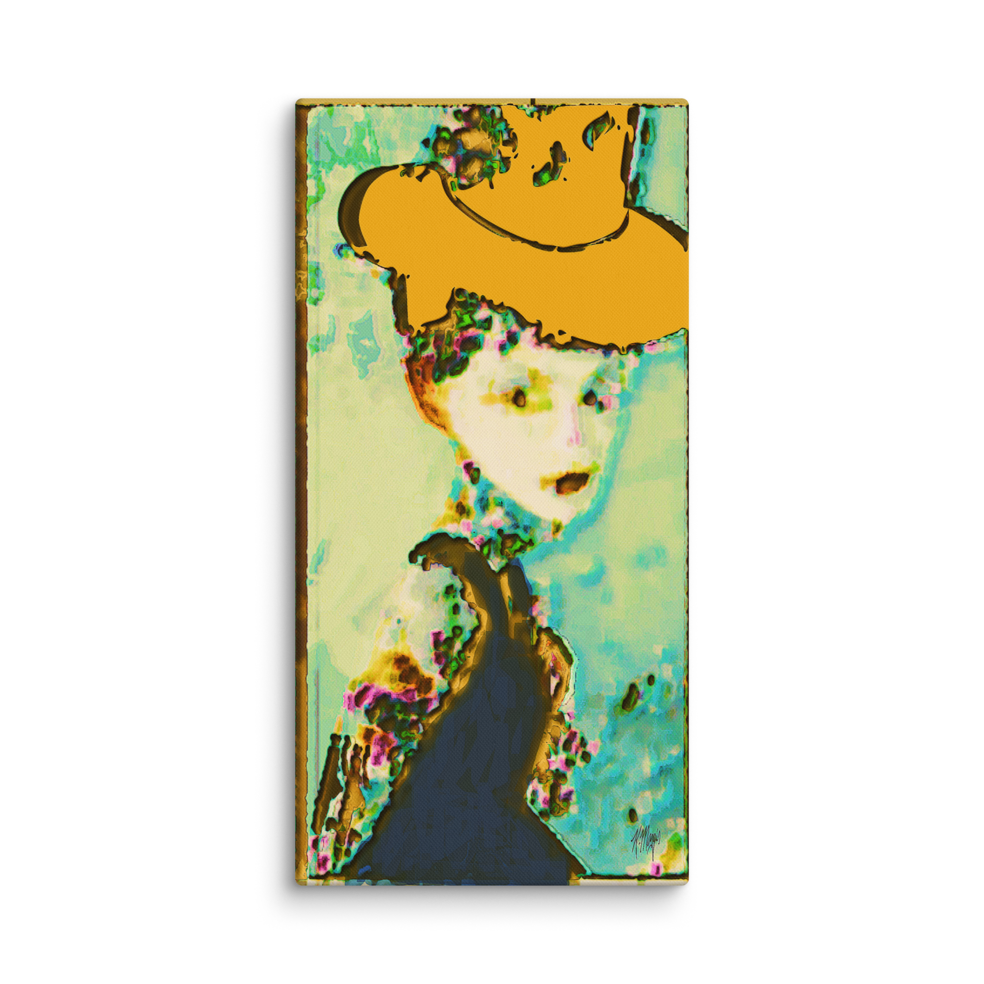 Woman wearing tattered hatCanvas Art - contemporary woman portrait on canvas print